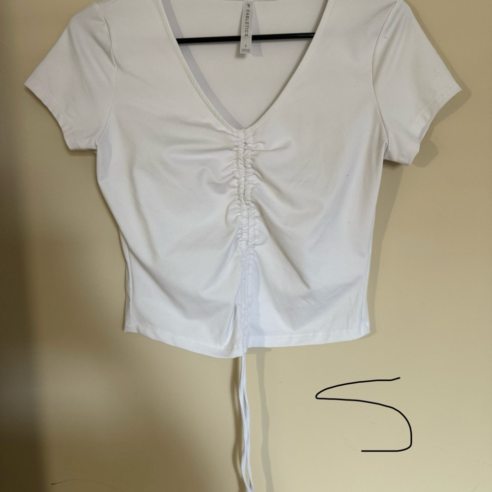 Fabletics White Ruched Tie Front Crop Top